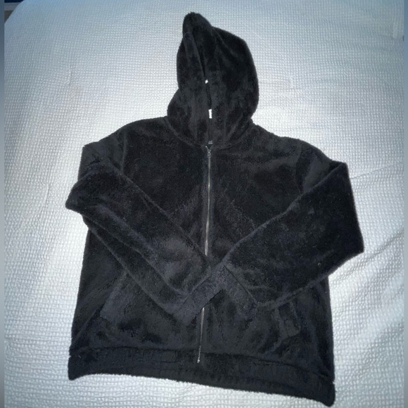 Abercrombie & fitch soft black sherpa zip-up with hood - Picture 1 of 2